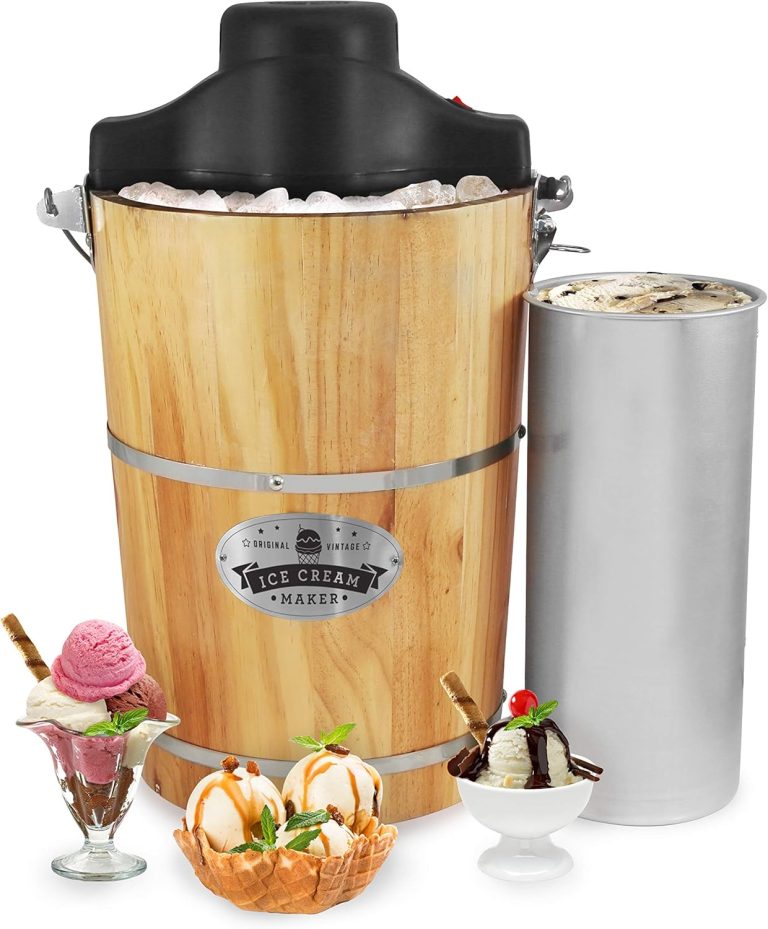 Elite Gourmet EIM916 Sorbetière Électrique Vintage en Bois, 5,7L, Manivelle